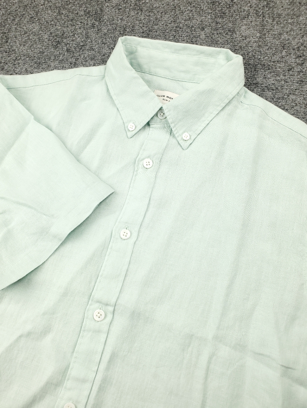 Club Monaco 100% Linen Shirt Medium Slim Fit Mint Green Button Down Short Sleeve